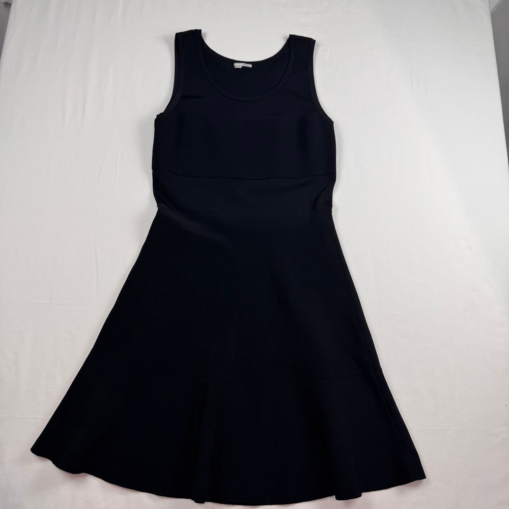 Halogen Fit and Flare Dress Women Large Black Ribbed Knit Sleeveless LBD - Picture 3 of 11